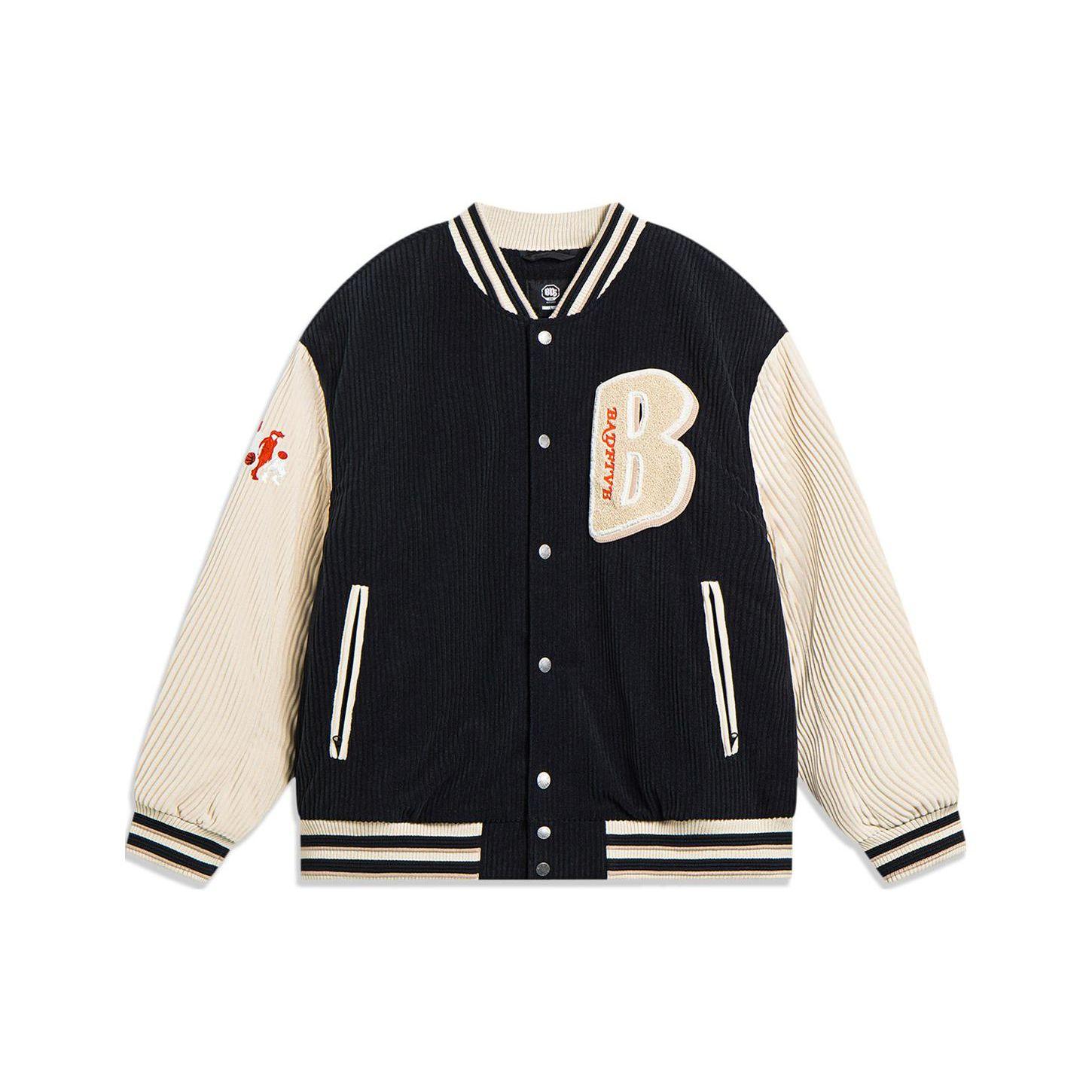 Li Ning Badfive Strick-Baseballjacke mit Buchstabenprint für Herren Jacken Schwarz Nebel-Khaki AFMT015-2 L von Joom DACH