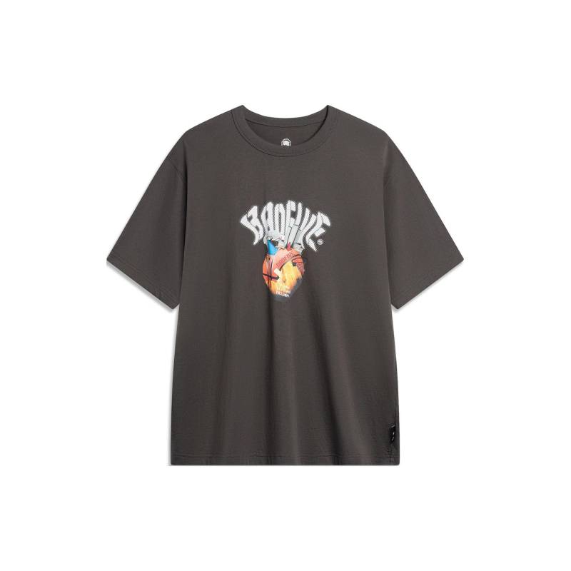 Li Ning Badfive Taktisches T-Shirt mit Buchstabenprint, lässig locker, Rundhalsausschnitt, Kurzarm, Herren-Oberteil, Dunkelgrau AHSU431-6 XL von Joom DACH
