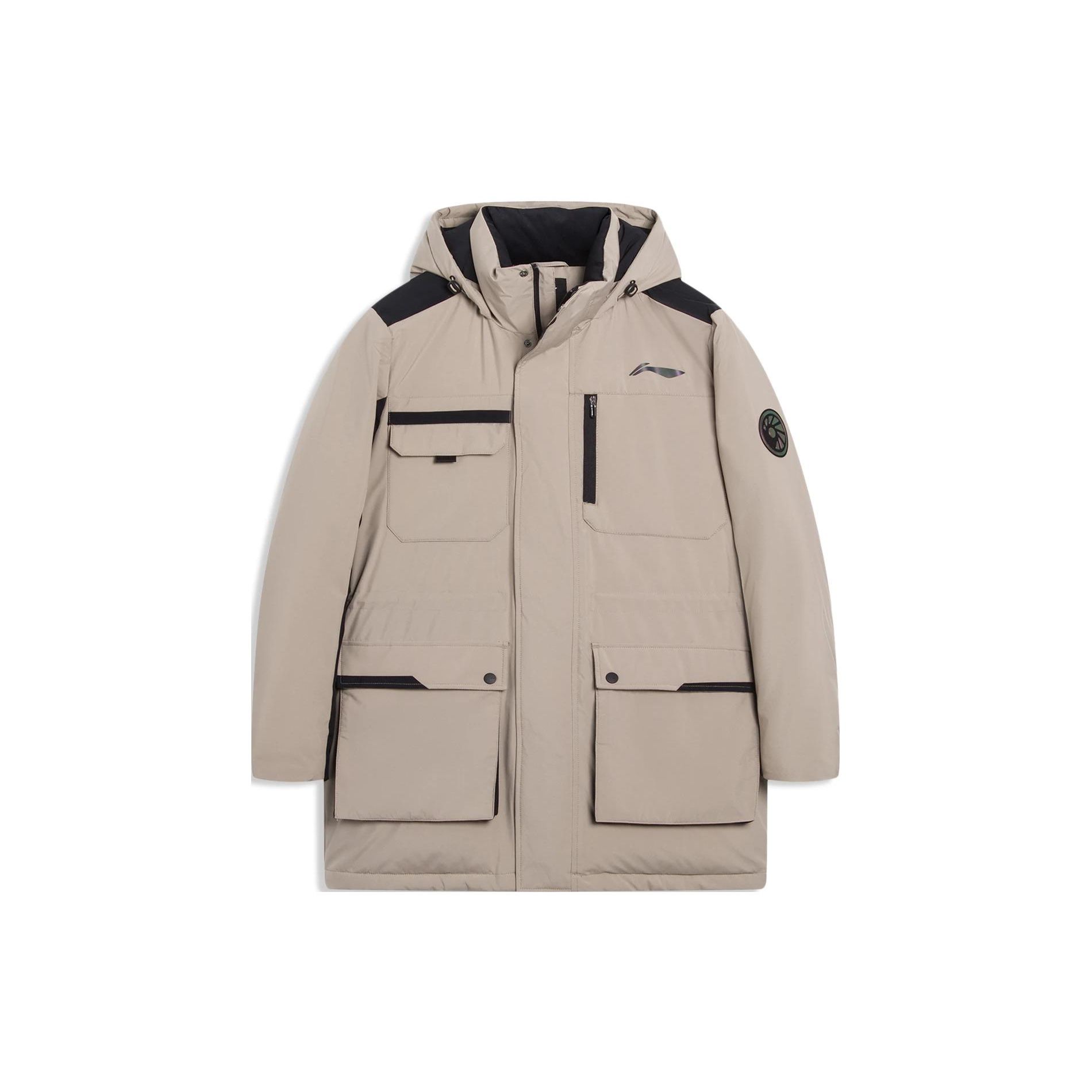 Li Ning Badminton Serie Einfarbig Reißverschluss Kapuzen Langarm Daunenjacke Herren Oberbekleidung Silber Nerzbraun AYMS211-1 XL von Joom DACH