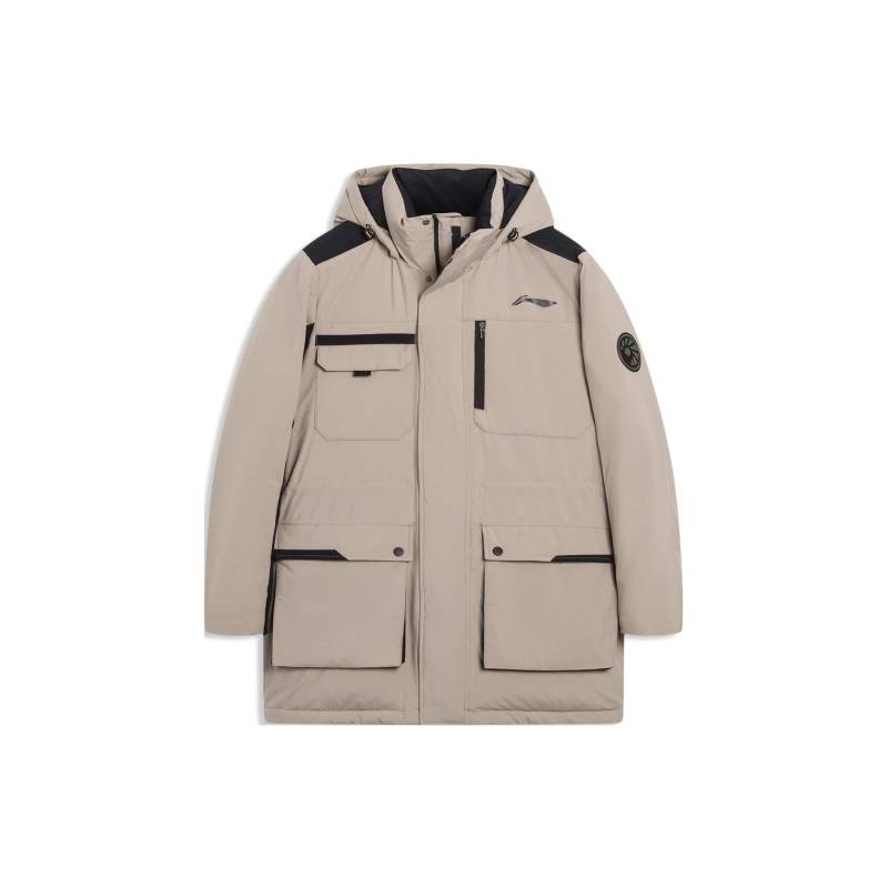 Li Ning Badminton Serie Einfarbig Reißverschluss Kapuzen Langarm Daunenjacke Herren Oberbekleidung Silber Nerzbraun AYMS211-1 XL von Joom DACH