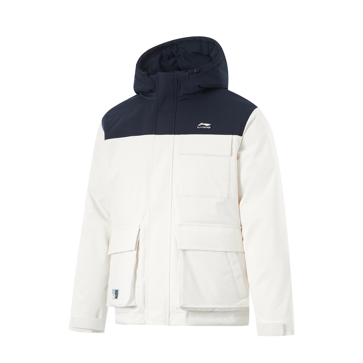 Li Ning Bequeme Lässige Gespleißte Kapuzen-Vielseitige Kurze Daunenjacke Herren Oberbekleidung Off-White AYMU363-1 L von Joom DACH