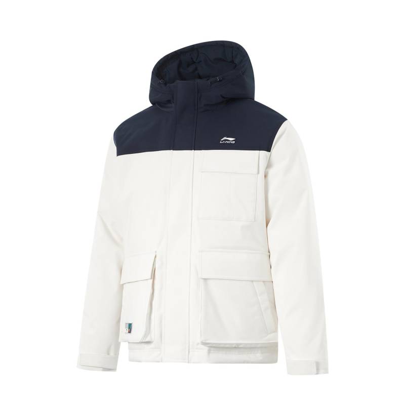 Li Ning Bequeme Lässige Gespleißte Kapuzen-Vielseitige Kurze Daunenjacke Herren Oberbekleidung Off-White AYMU363-1 L von Joom DACH