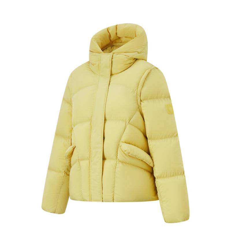 Li Ning Fitness Serie Einfarbig Kapuzen-Reißverschluss Locker Daunenjacke Damen Oberbekleidung Paraffin-Gelb AYMU086-3 S von Joom DACH