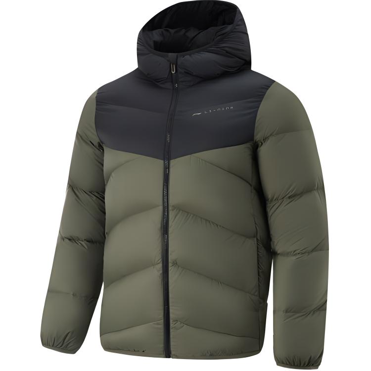Li Ning Fitness Series Color Block Warme Kapuzen-Daunenjacke Herren Oberbekleidung Militärgrün Schwarz AYMU561-8 M von Joom DACH