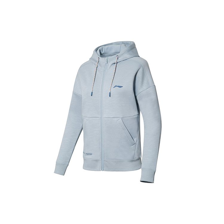 Li Ning Fitness Series Lässige Fleece Lockere Kapuzenstrickjacke Sweatshirt Jacke Damen Oberbekleidung Nebelblau AWDR884-3 L von Joom DACH