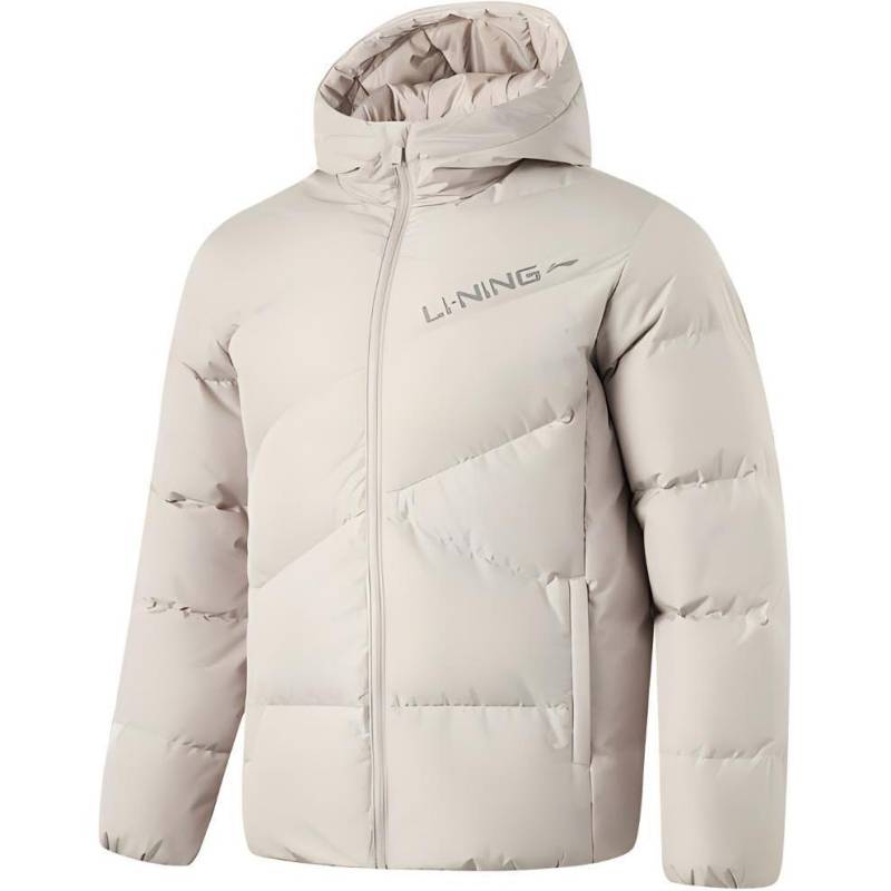 Li Ning Fitness Series Wasserabweisende Infrarot-Thermische Lässige Kapuzen-Daunenjacke mit kurzem Reißverschluss für Herren Oberbekleidung Staubgrau AYMV767-3 M von Joom DACH
