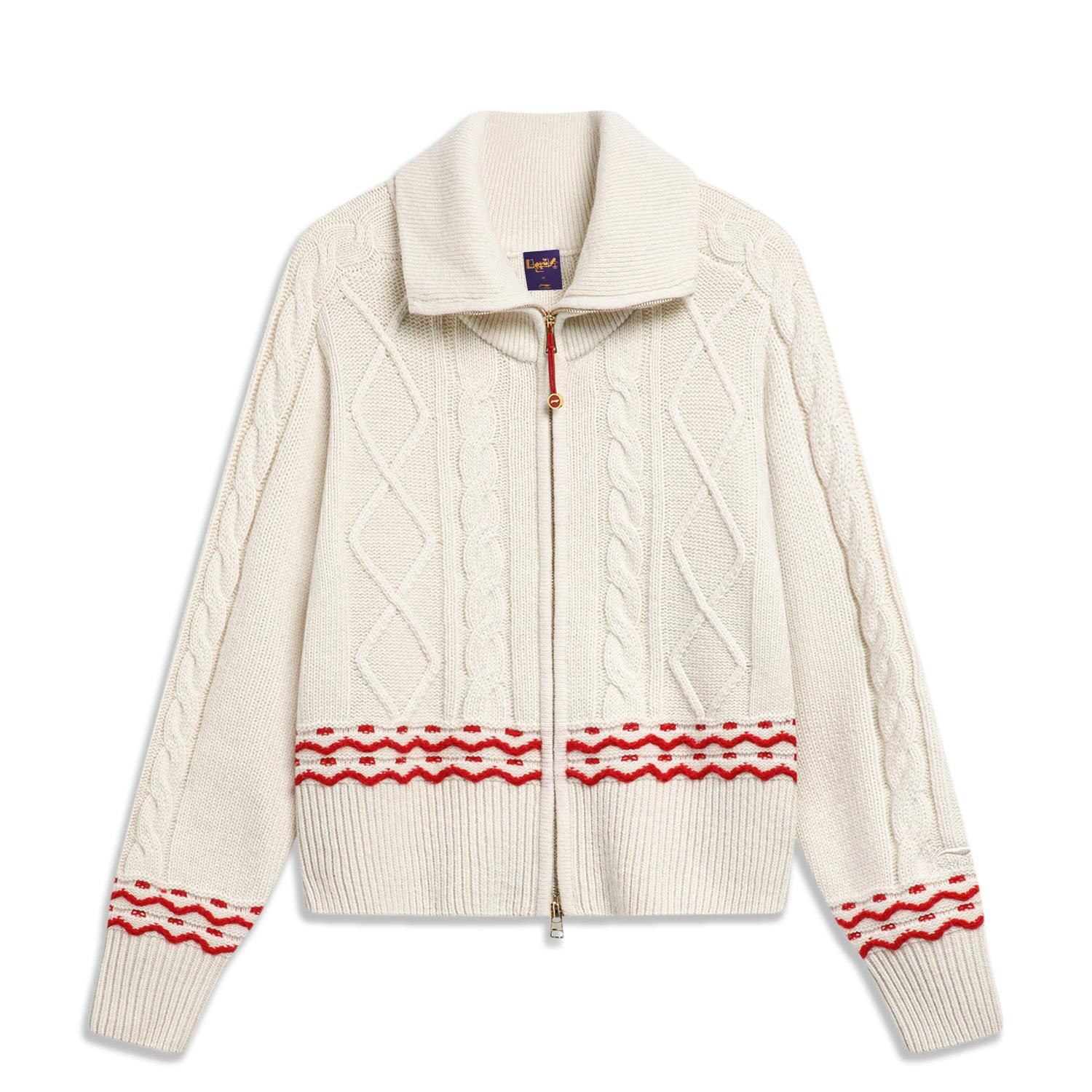 Li Ning Gestreiftes Strickoberteil mit Reißverschlusskragen und langen Ärmeln für Damen Oberteile Off-White AMBU014-4 S von Joom DACH