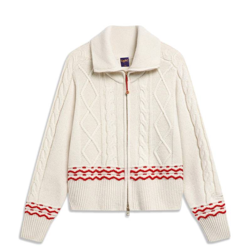 Li Ning Gestreiftes Strickoberteil mit Reißverschlusskragen und langen Ärmeln für Damen Oberteile Off-White AMBU014-4 S von Joom DACH