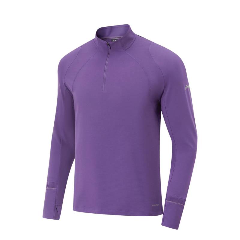 Li Ning Laufserie Einfarbig Stehkragen Bequem Atmungsaktiv Vielseitig Fleece Warm Langarm T-Shirt Herren Tops Mineral-Lila ATLU057-6 XL von Joom DACH