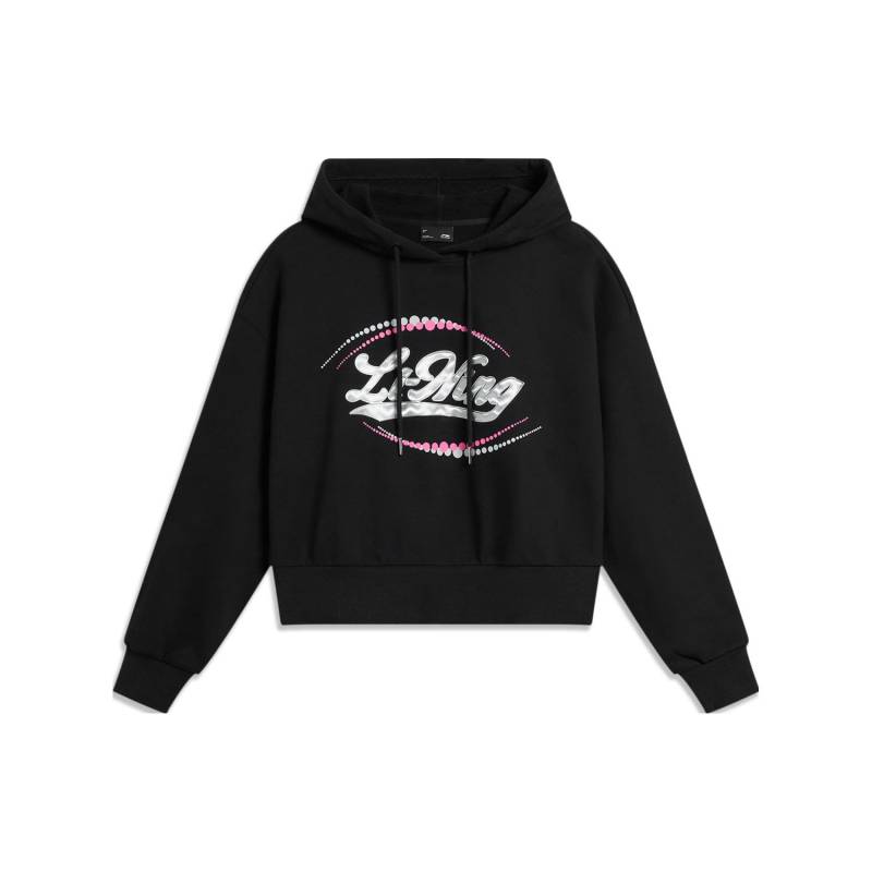 Li Ning Logo Letter Print Kapuzenpullover Kurzes Langarm-Sweatshirt Damen Sweatshirt Schwarz AWDTC94-4 M von Joom DACH