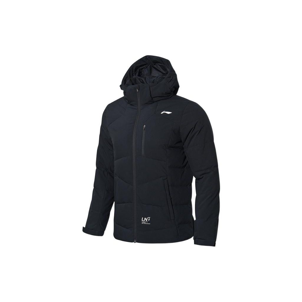 Li Ning Logo Print Muster Reißverschluss Kapuzen Daunenjacke Herren Oberbekleidung Schwarz AYMR257-1 XXL von Joom DACH