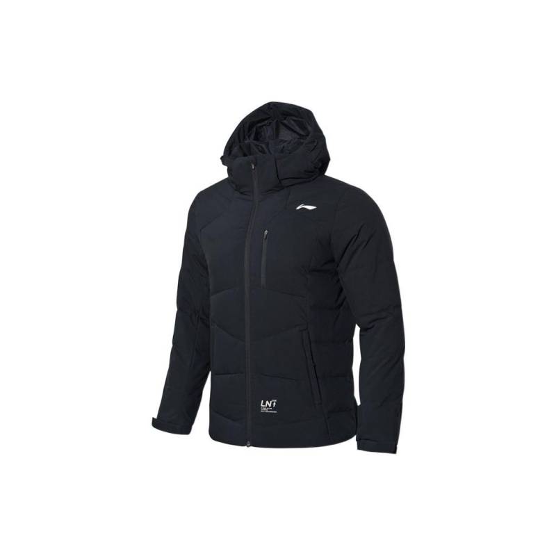 Li Ning Logo Print Muster Reißverschluss Kapuzen Daunenjacke Herren Oberbekleidung Schwarz AYMR257-1 XXL von Joom DACH