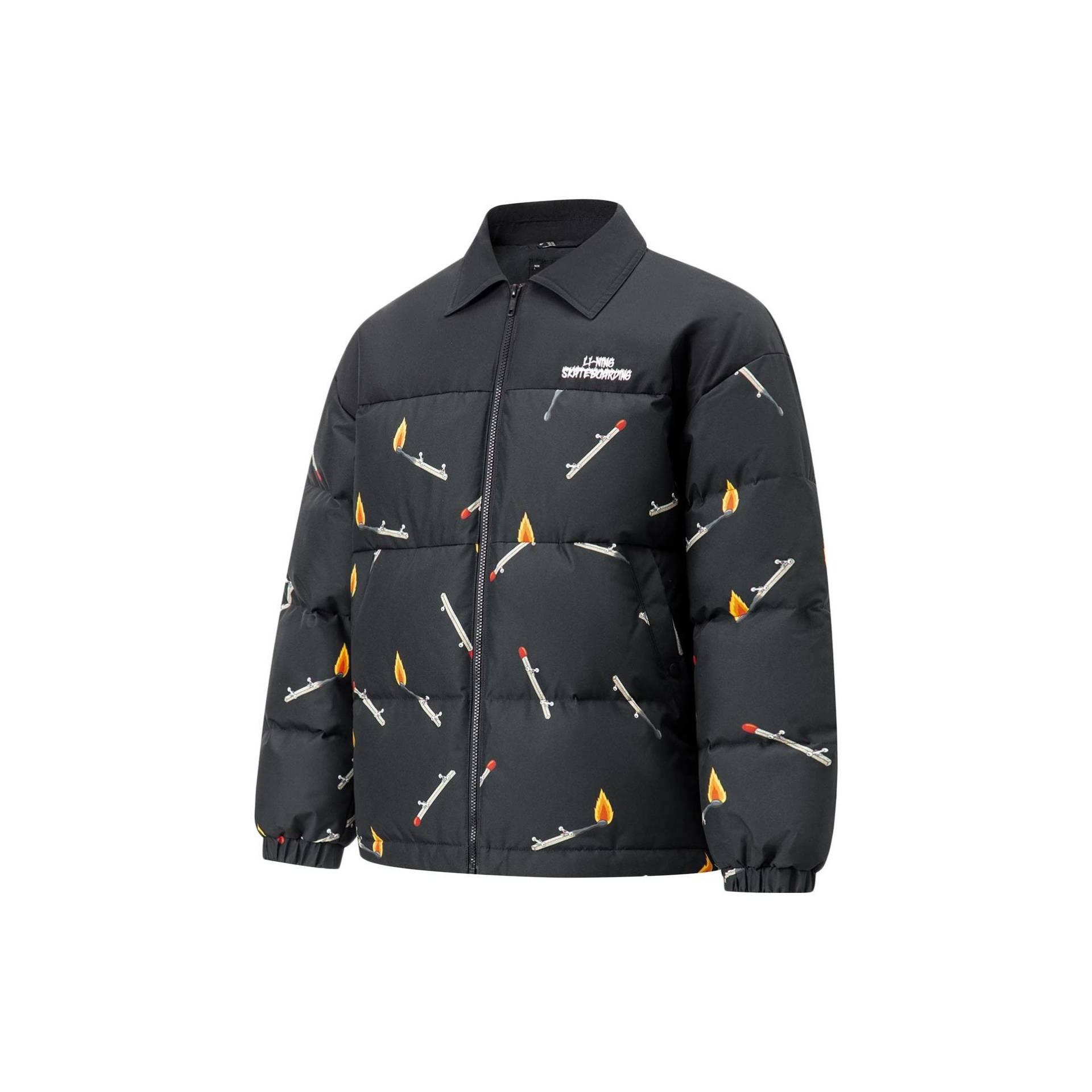 Li Ning Phil Hackett Kollaboration Vollprint Revers Locker Kurze Daunenjacke Herren Oberbekleidung Schwarz AYMT173-4 M von Joom DACH