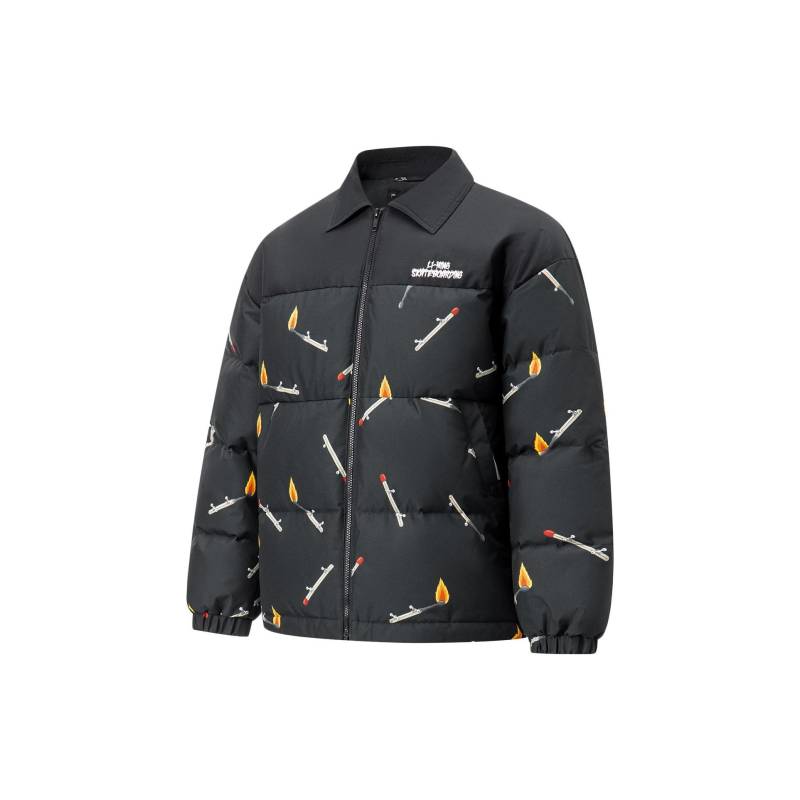 Li Ning Phil Hackett Kollaboration Vollprint Revers Locker Kurze Daunenjacke Herren Oberbekleidung Schwarz AYMT173-4 M von Joom DACH