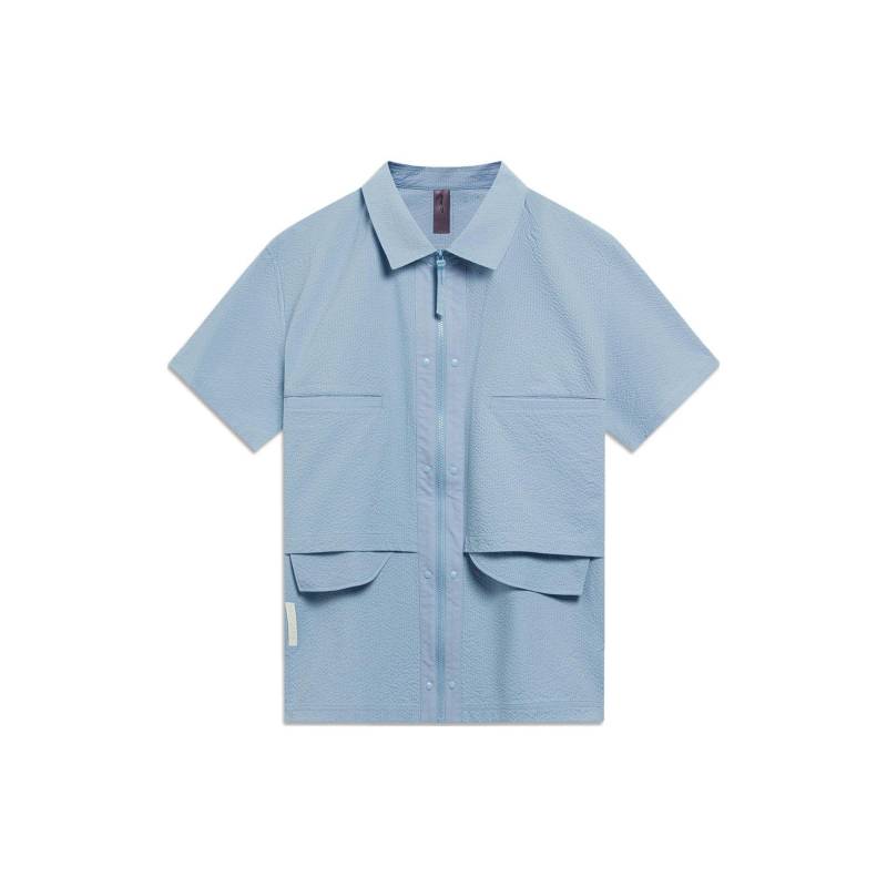 Li Ning SS23 Jackie Chan Kollaboration Kung Fu Serie Einfarbig Locker Kurzarmhemd Herren Hemden Himmelblau ASHT011-2 XL von Joom DACH