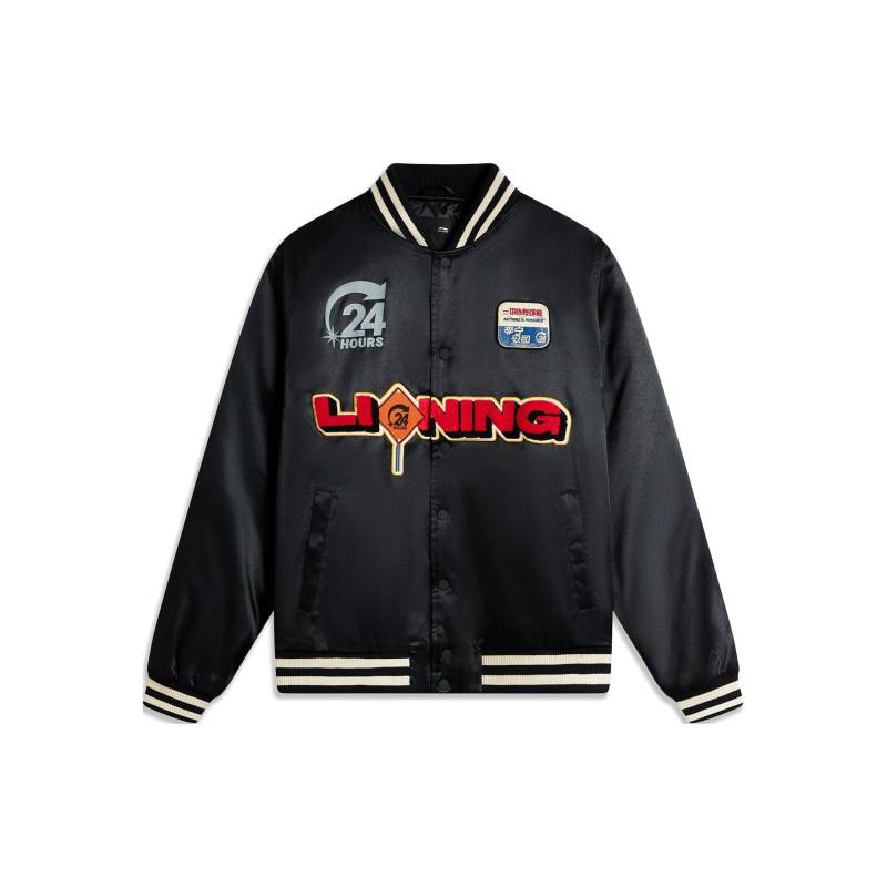 Li Ning Skateboard Series Buchstaben-Print Baseballkragen Locker Kurz Baumwolljacke Herren Jacke Schwarz AJMU021-1 M von Joom DACH