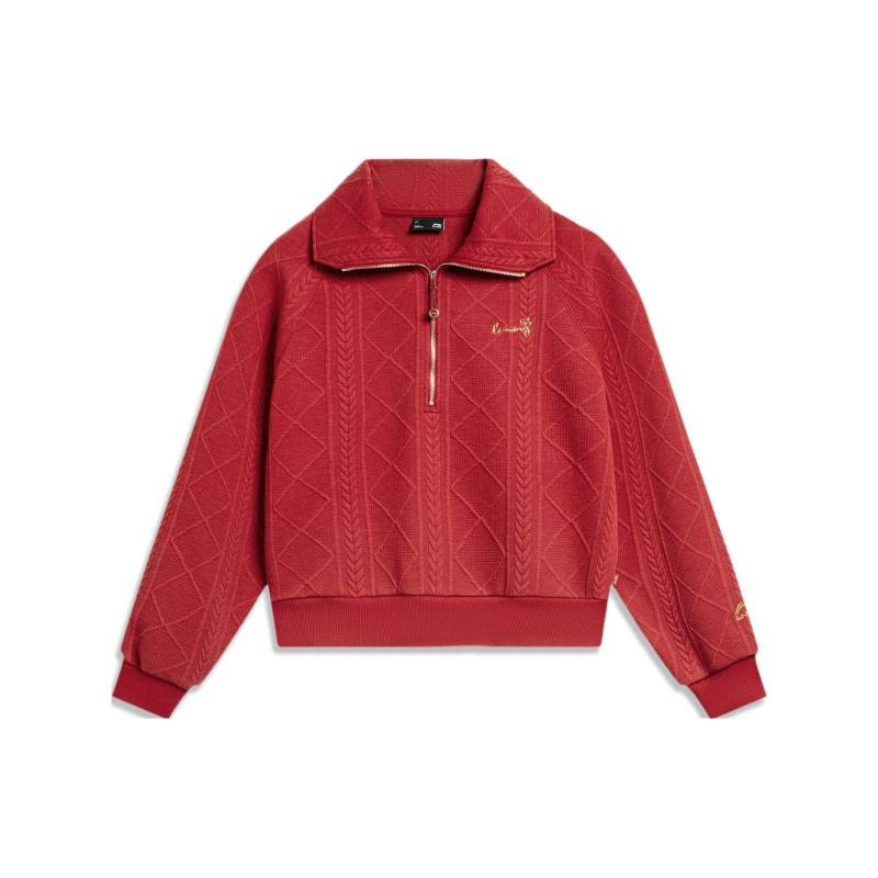 Li Ning Sport Life Series Allover-Diamantmuster Antistatisches Sweatshirt Damen Sweatshirt Samba-Rot AWDU048-2 L von Joom DACH