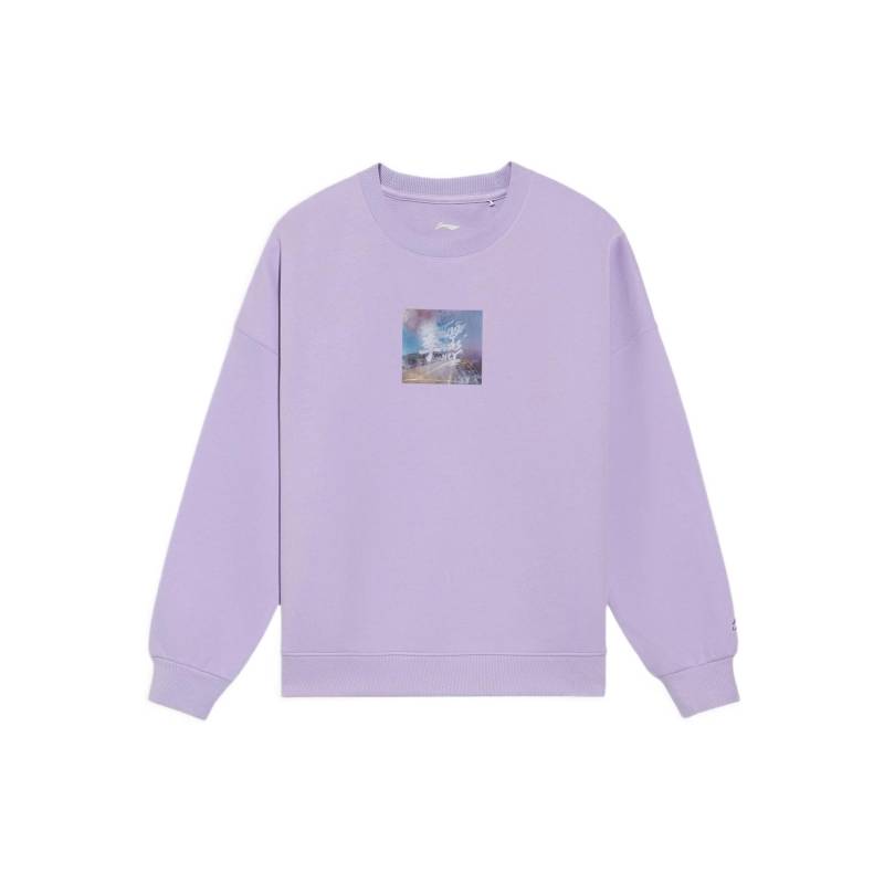 Li Ning Sport Lifestyle Serie Logo Print Lockerer Schnitt Rundhals Pullover Damen Sweatshirt Lila AWDS042-6 M von Joom DACH