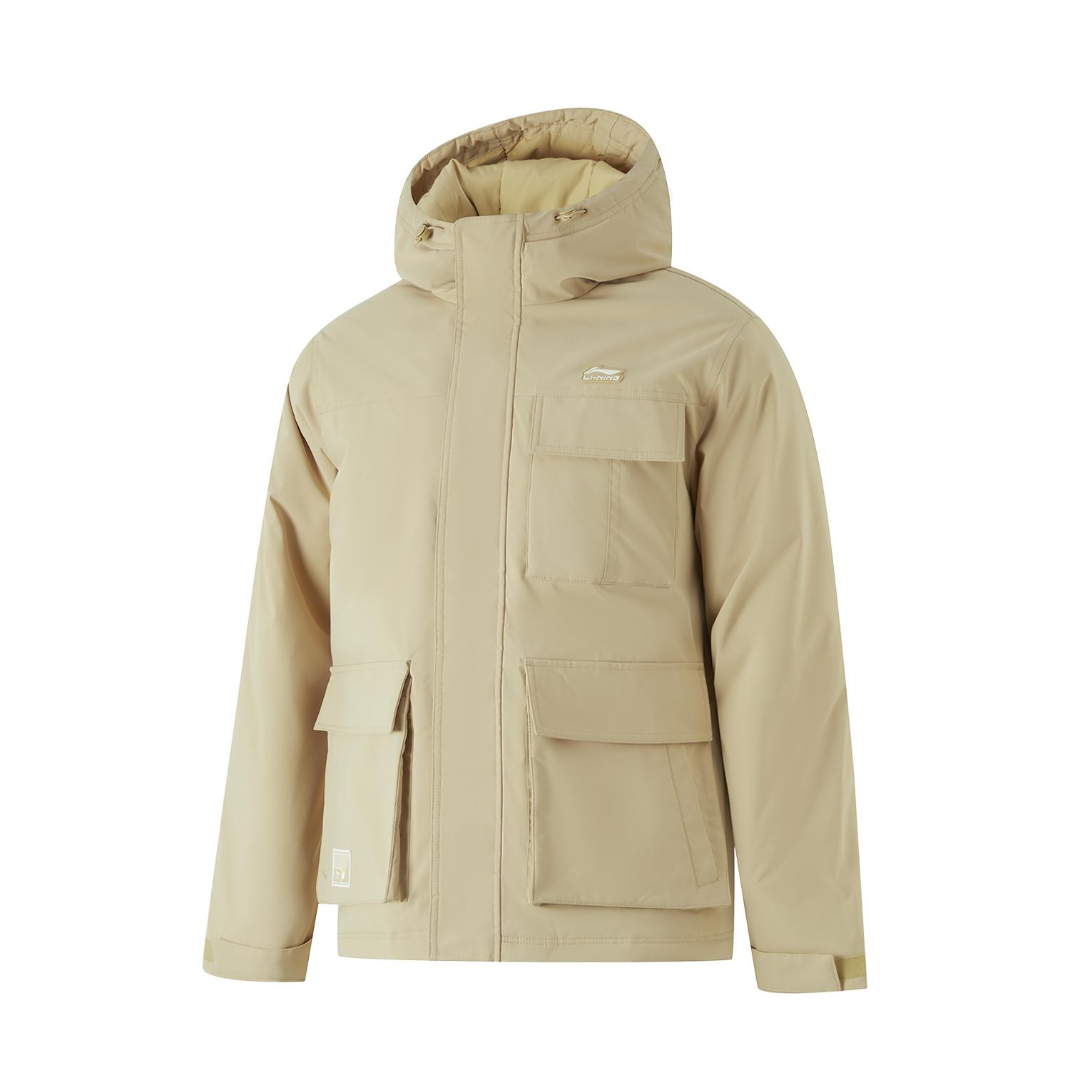 Li-Ning Sport Trend Serie Colorblock Lässig Bequem Kältebeständig Winter Warm Dopamin Kurze Daunenjacke Herren Jacke Milch-Khaki AYMU363-3 L von Joom DACH