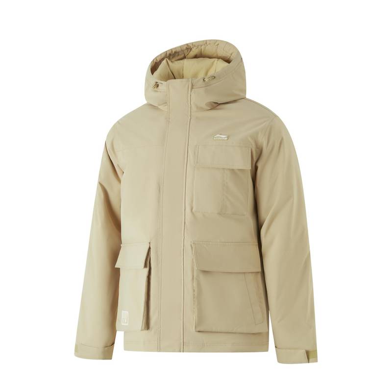 Li-Ning Sport Trend Serie Colorblock Lässig Bequem Kältebeständig Winter Warm Dopamin Kurze Daunenjacke Herren Jacke Milch-Khaki AYMU363-3 L von Joom DACH