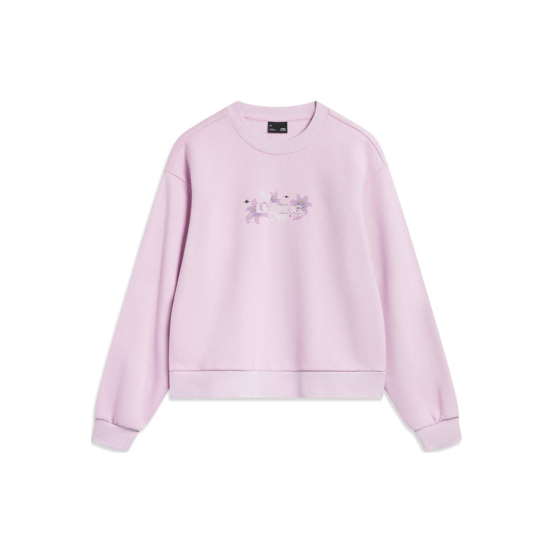 Li Ning Sportlicher Lifestyle Serie Buchstaben-Print Fleece Warm Lockerer Pullover Damen Sweatshirt Lotus-Pink Lila AWDT816-5 S von Joom DACH