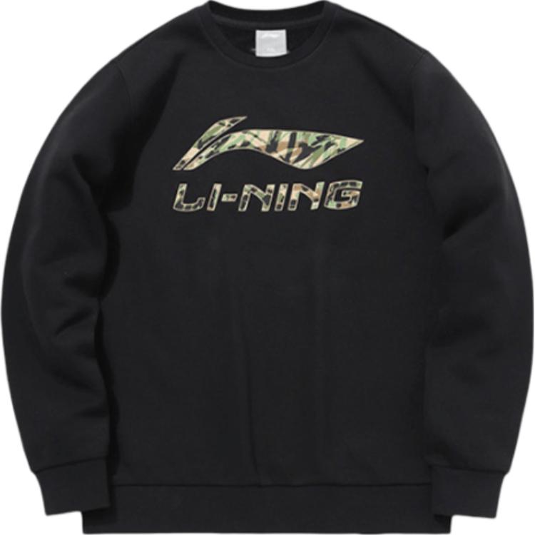 Li Ning Sportmode Serie Camouflage Logo Print Fleece Warm Rundhals Pullover Sweatshirt Herren Sweatshirt Schwarz AWDRE35-1 XXL von Joom DACH