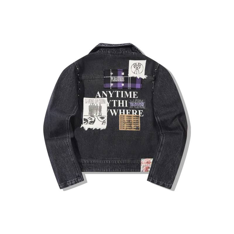 Li Ning X Pleasures Damen Jeansjacke mit Grafikdruck auf dem Rücken Jacke Schwarz AJDT758-1 S von Joom DACH