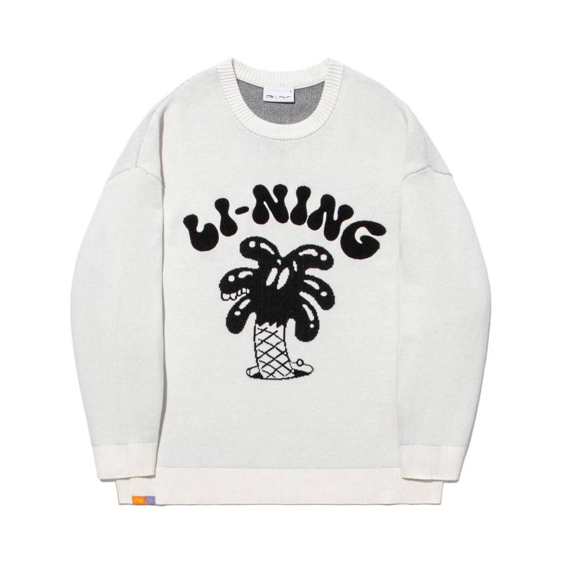 Li Ning X Steven Harrington Kollaboration Skateboard Serie Oversized Buchstaben Strickpullover Langarm Herren Tops Schwarz Weiß AMBT243-4 XL von Joom DACH