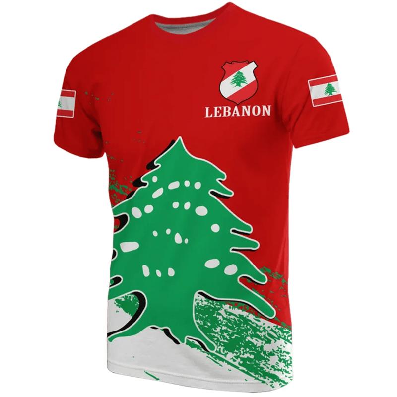 Libanon-Flagge Herren-T-Shirt mit Wald-Camouflage-Print, libanesisches Emblem, Sommerstraße, übergroße Mode, kurzärmelige Oberteile XL von Joom DACH