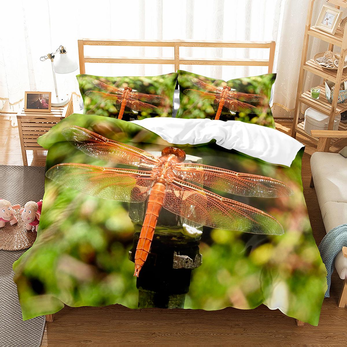 Libellen Bettbezug Set Kunstmalerei Tiermuster King Queen Größe Polyester Bettdeckenbezug für Kinder Jungen Mädchen Bettwäscheset EU single(135x200cm) von Joom DACH