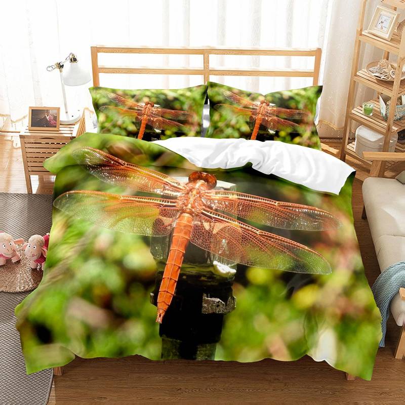 Libellen Bettbezug Set Kunstmalerei Tiermuster King Queen Größe Polyester Bettdeckenbezug für Kinder Jungen Mädchen Bettwäscheset EU single(135x200cm) von Joom DACH