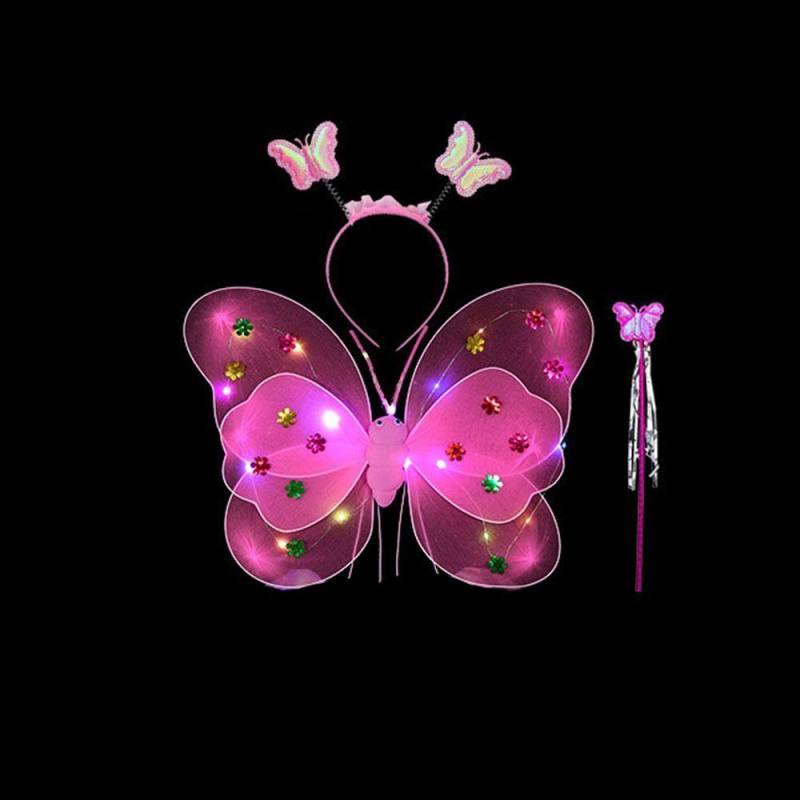 Lichter Anzug Blinkender Schmetterling Rock Mädchen Röcke LED Kinder Kostüm Requisiten Engel Leuchtende Flügel pink-3pcs von Joom DACH
