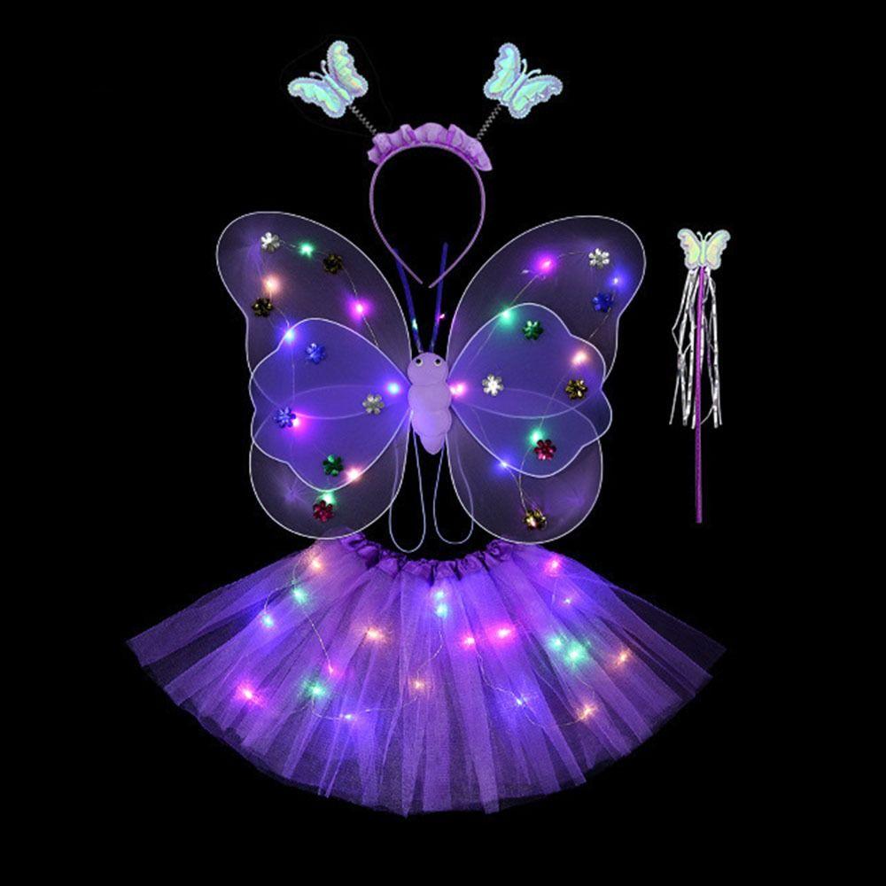 Lichter Anzug Blinkender Schmetterling Rock Mädchen Röcke LED Kinder Kostüm Requisiten Engel Leuchtende Flügel purple-4pcs von Joom DACH
