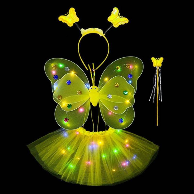 Lichter Anzug Blinkender Schmetterling Rock Mädchen Röcke LED Kinder Kostüm Requisiten Engel Leuchtende Flügel yellow-4pcs von Joom DACH