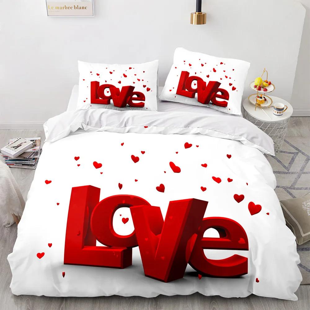 Liebe Bettbezug Queen Herzförmige Bettwäschesets Weiß Romantik Polyester Bettdeckenbezug Für Frauen Männer Jungen Mädchen Teenager King Size EU single(135x200cm) von Joom DACH