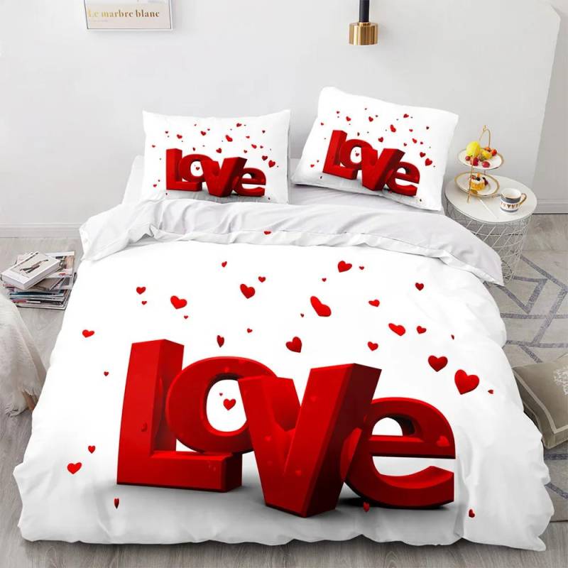 Liebe Bettbezug Queen Herzförmige Bettwäschesets Weiß Romantik Polyester Bettdeckenbezug Für Frauen Männer Jungen Mädchen Teenager King Size EU single(135x200cm) von Joom DACH