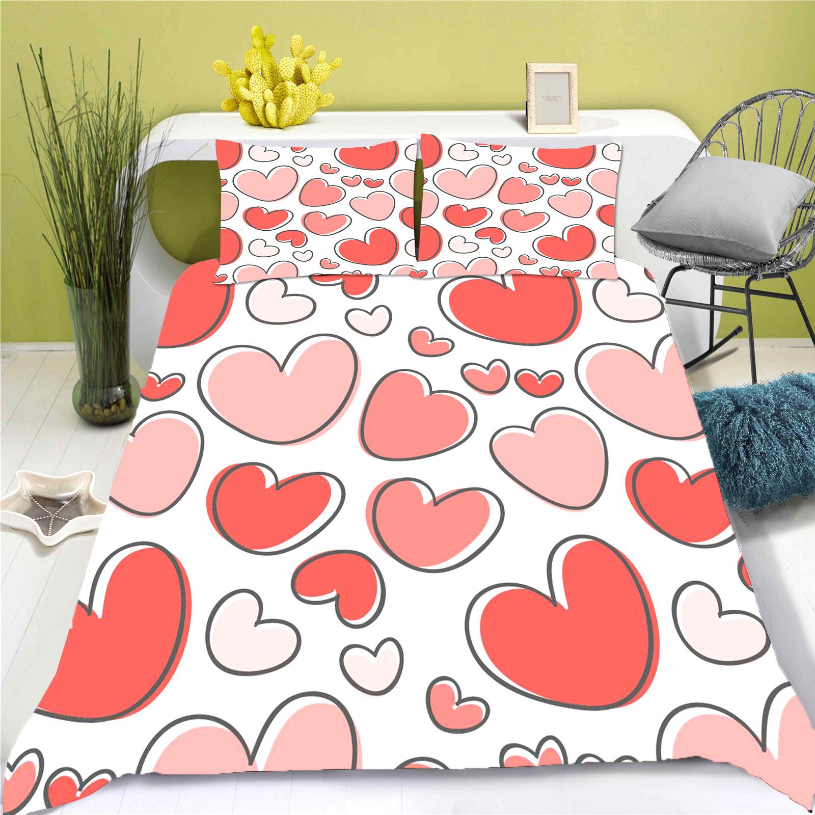 Liebe Cartoon Bettbezug 3-teiliges Set Schlafzimmer Kinder Niedlich Polyester Weich Atmungsaktiv Bettdecke Animation Bettwäsche 135x200cm von Joom DACH