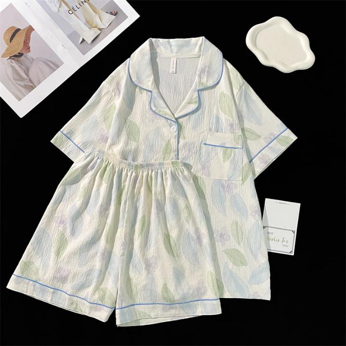 Liebesdruck Damen Pyjama Set Koreanischer Pyjama 2-teilig Oberteil Shorts Weiche Baumwolle Lässig 2-teiliges Pyjama-Set M von Joom DACH