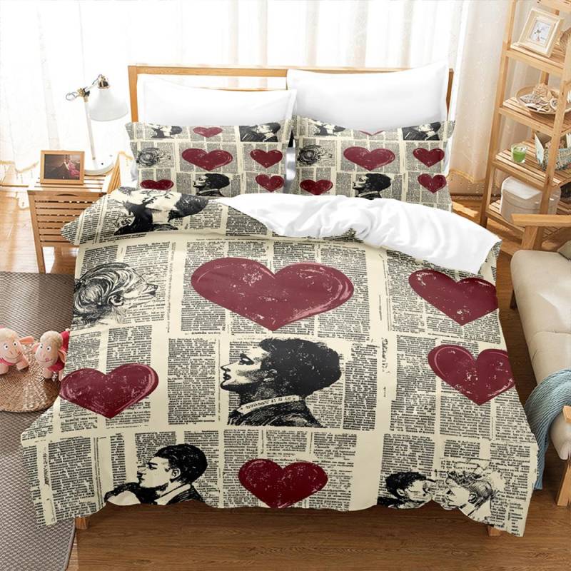 Liebesherz und Zeitungsspleiß Bettwäscheset Bettbezug Weich Romantisch Bettdeckenbezug Für Mädchen Frauen Zimmer Valentinstag EU single(135x200cm) von Joom DACH