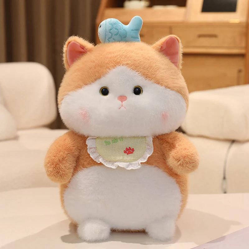 Liebliche Katze mit Fisch Plüschtier Stofftier Flauschige Gelbe Katze Kawaii Katze Weiche Puppe Spielzeug für Kinder Geburtstagsgeschenk Raumdeko 35cm blau von Joom DACH