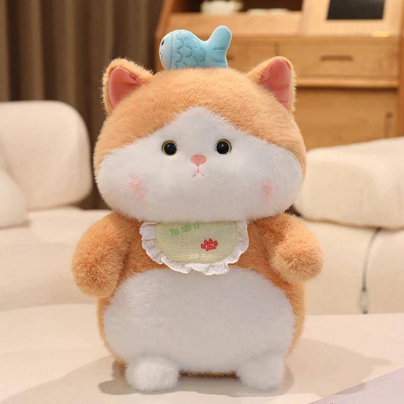 Liebliche Katze mit Fisch Plüschtier Stofftier Flauschige Gelbe Katze Kawaii Katze Weiche Puppe Spielzeug für Kinder Geburtstagsgeschenk Raumdeko 35cm blau von Joom DACH