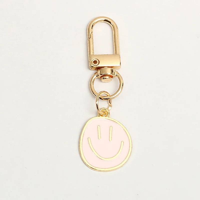Lieblicher Smiley-Gesicht Schlüsselanhänger Niedlich Weiß Lila Gelb Rosa Blau Schwarz Emaille Metall Schlüsselring Taschenanhänger Zubehör Frauen Mädchen rosa von Joom DACH