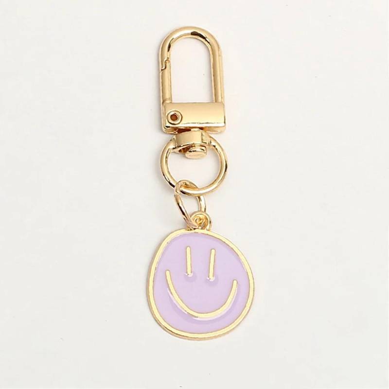 Lieblicher Smiley-Gesicht Schlüsselanhänger Niedlich Weiß Lila Gelb Rosa Blau Schwarz Emaille Metall Schlüsselring Taschenanhänger Zubehör Frauen Mädchen violett von Joom DACH