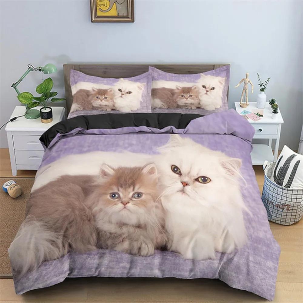 Liebliches Weißes Katzen Bettwäsche-Set Weiche Polyester Kätzchen Bettwäsche Für Kinder Mädchen Geschenke Twin Einzel Queen King Full Size Bettbezug 70x133cm von Joom DACH