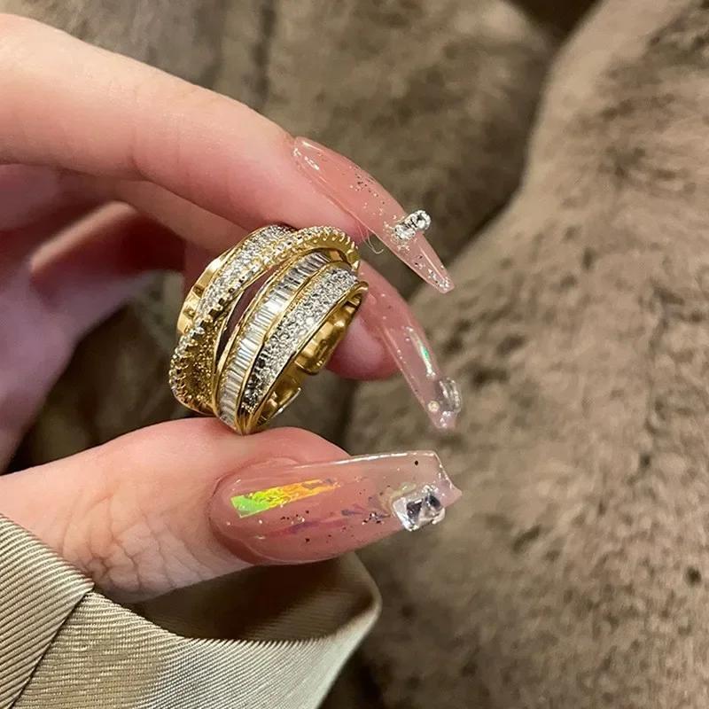 Light Luxury Inlaid Cubic Zircon Finger Ring for Women Classic Cross Design Open Ring Bride Zircon for Engagement Wedding resizable von Joom DACH