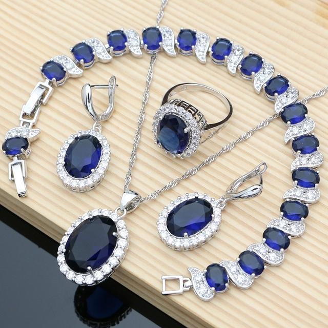 Lila Edelstein Amethyst 925 Silber Schmuck Sets Ohrringe Ringe Zubehör Frauen Hochzeit Affe Halskette Set 10 blau von Joom DACH