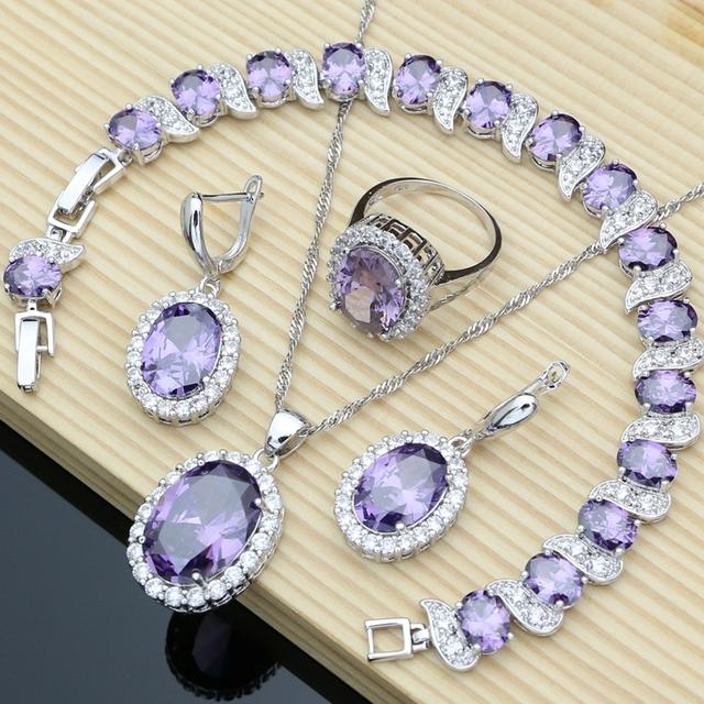 Lila Edelstein Amethyst 925 Silber Schmuck Sets Ohrringe Ringe Zubehör Frauen Hochzeit Affe Halskette Set 6.5 violett von Joom DACH