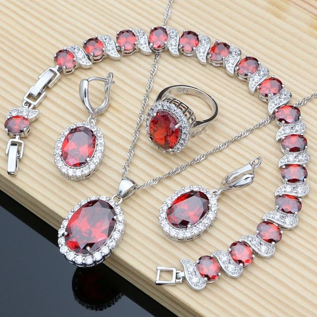 Lila Edelstein Amethyst 925 Silber Schmuck Sets Ohrringe Ringe Zubehör Frauen Hochzeit Affe Halskette Set 7 rot von Joom DACH