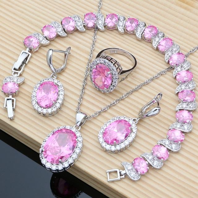 Lila Edelstein Amethyst 925 Silber Schmuck Sets Ohrringe Ringe Zubehör Frauen Hochzeit Affe Halskette Set 8.5 rosa von Joom DACH