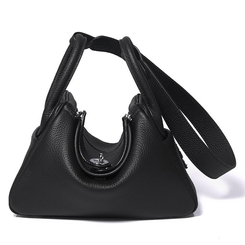 Lindy-Tasche mit silberner Schnalle: Echtes Leder mit Litschi-Muster, Rindsleder – Damen-Schulter- und Umhängetasche für Ärzte 26cm von Joom DACH